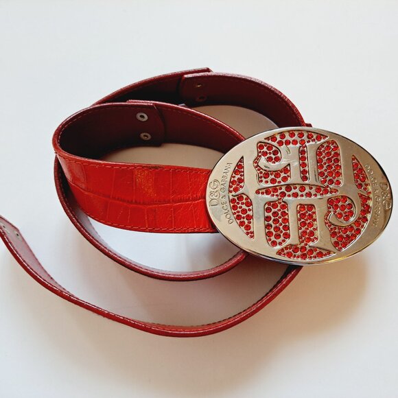 Dolce & Gabbana Red Leather Suede Belt 37